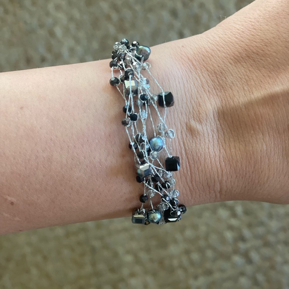 MULTI Strand Beaded Crystal Wire Bracelet 9" Silver Bracelet - Picture 6 of 6